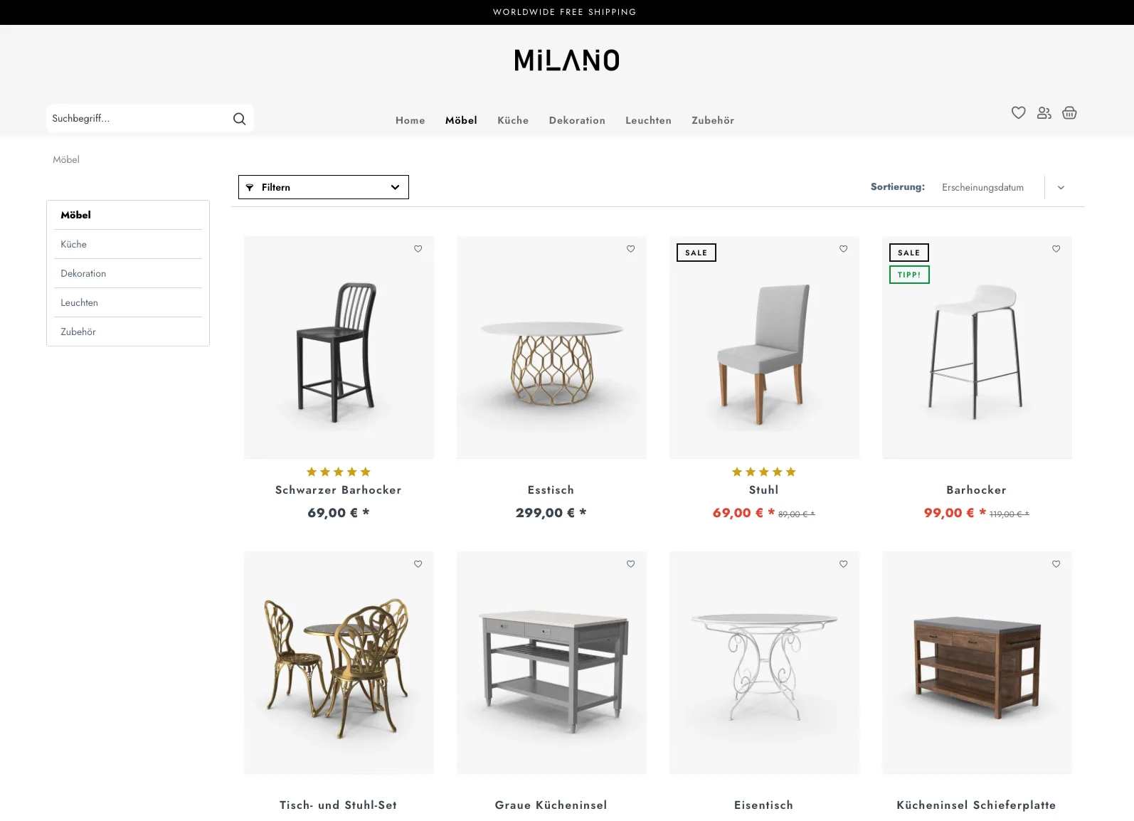 MILANO – Shopware 5 Theme, Listing-Ansicht